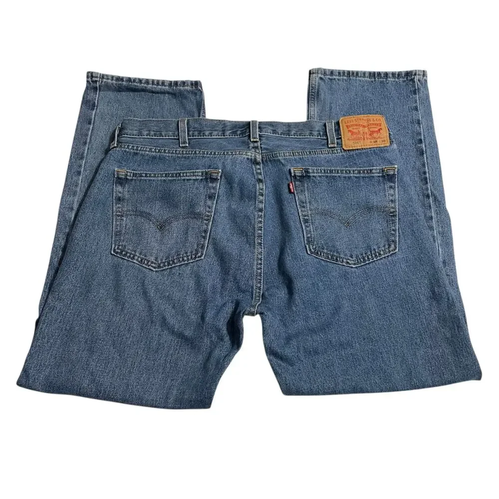 Levis 505 Mens Jeans Size 38 Blue Regular Fit Straight Zip Fly Denim Inseam 28